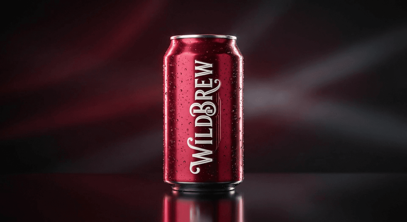 WILDBREW® by Rejuvenate — signature crimson can with dramatic studio lighting and condensation